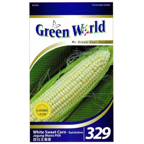 Green World Seeds F1 Jagung Manis Putih (White Sweet Corn - Quicksilver) – 5 Pack